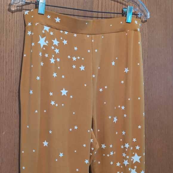 Mustard Yellow Star Print Flared Soft Pants - Picture 3 of 5
